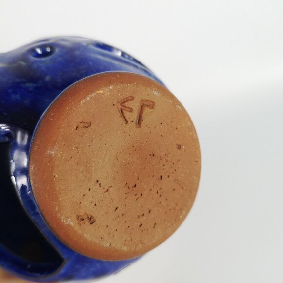 Pottery Lantern Blue And White Small Hanging Candle Holder Hand Made Signed - Picture 4 of 13